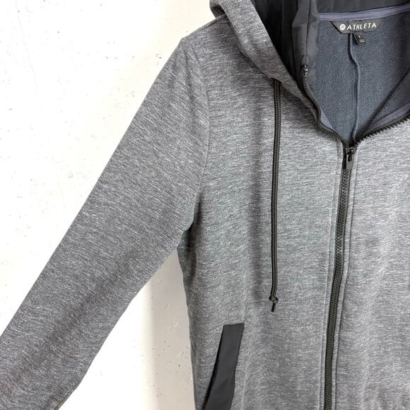 Athleta Victory Long Primaloft Hooded Jacket Full Up Down Zip Gray Black Small - Picture 8 of 11
